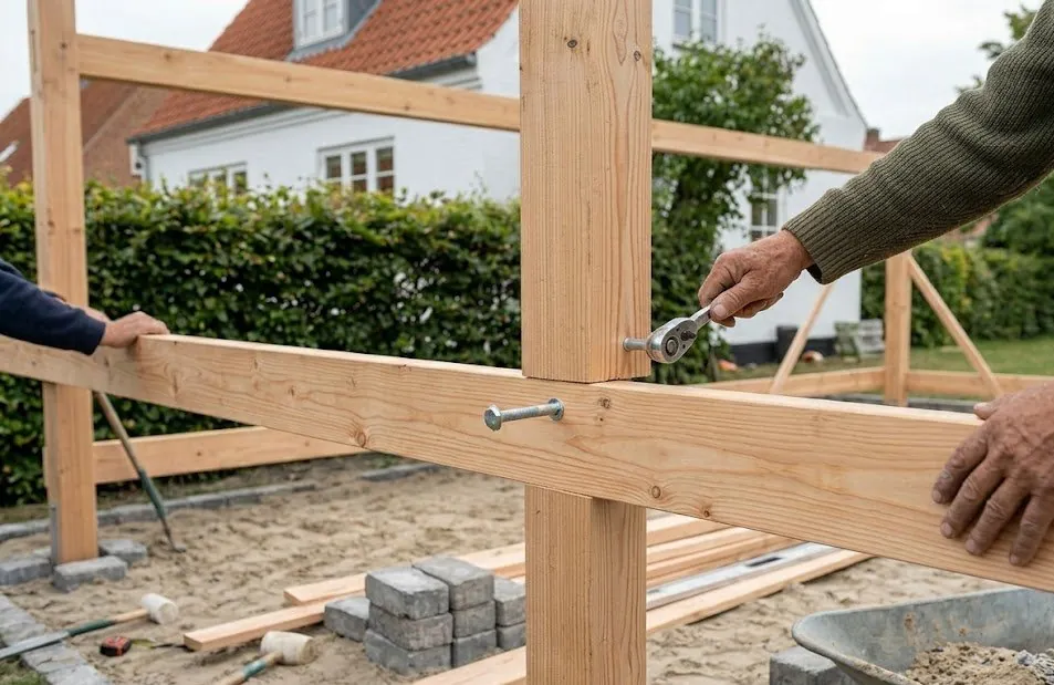 Dobbelt carport med redskabsrum og sadeltag